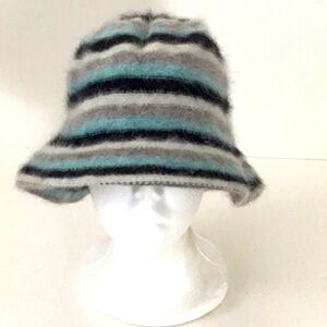 Woman’s Angora Multicolor Striped Bucket Hat. One Size, Artsy Boho Preppy Winter